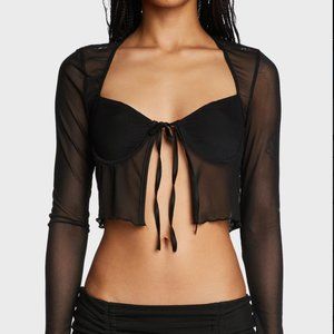 Edikted / Dolls Kill Black Tie Front Cupped Sheer Mesh Crop Top